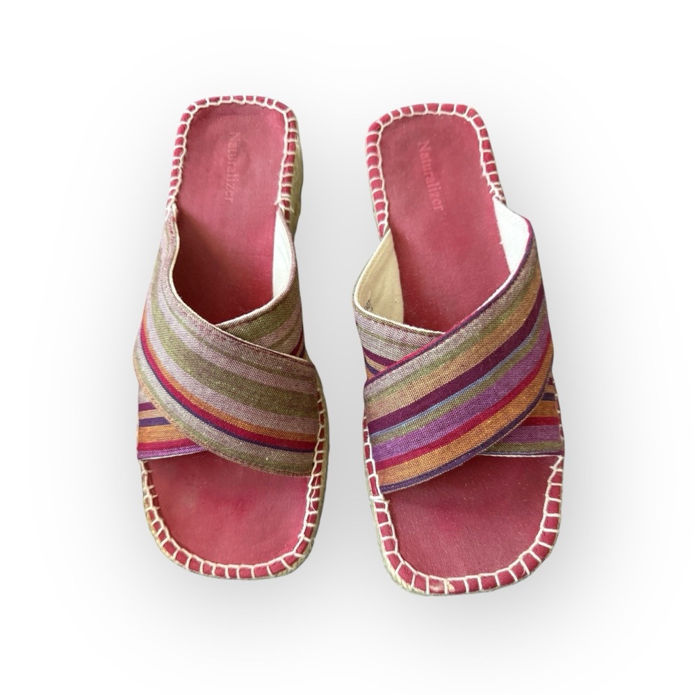 Naturalizer‎ Wedge Espadrille Sandals Womens US 8B Slip On Shoes Red Multicolor